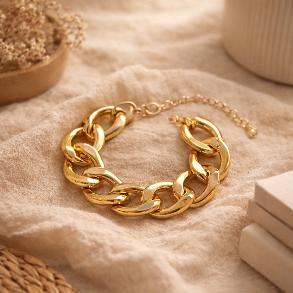 Chunky Gold Tone Chain Bracelet • Statement Link Bracelet